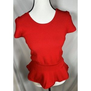 INTERMIX Peplum Short Sleeve Knit Red Top Women’s Size Small Blouse